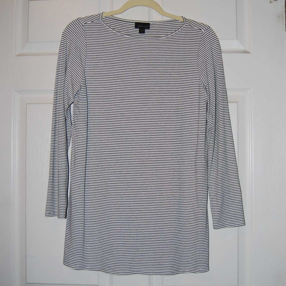 J Jill Wearever SP Black Striped Tunic